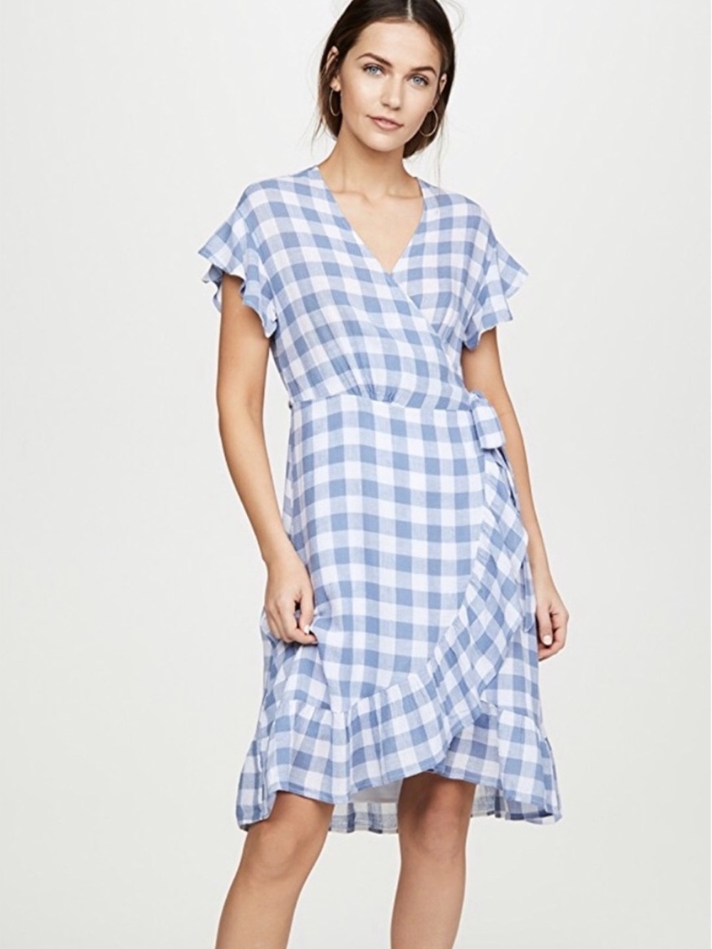 NEW Rails Brigitte Periwinkle Check Linen Wrap Dress Blue White Gingham | S - Picture 11 of 16
